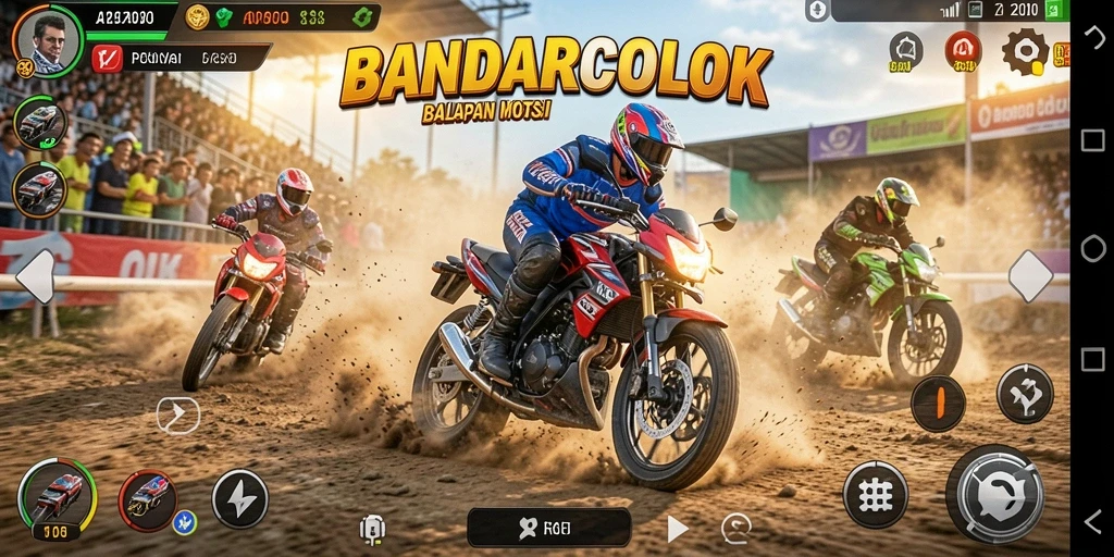 Tampilan gameplay BANDARCOLOK yang mendebarkan saat balapan motor.