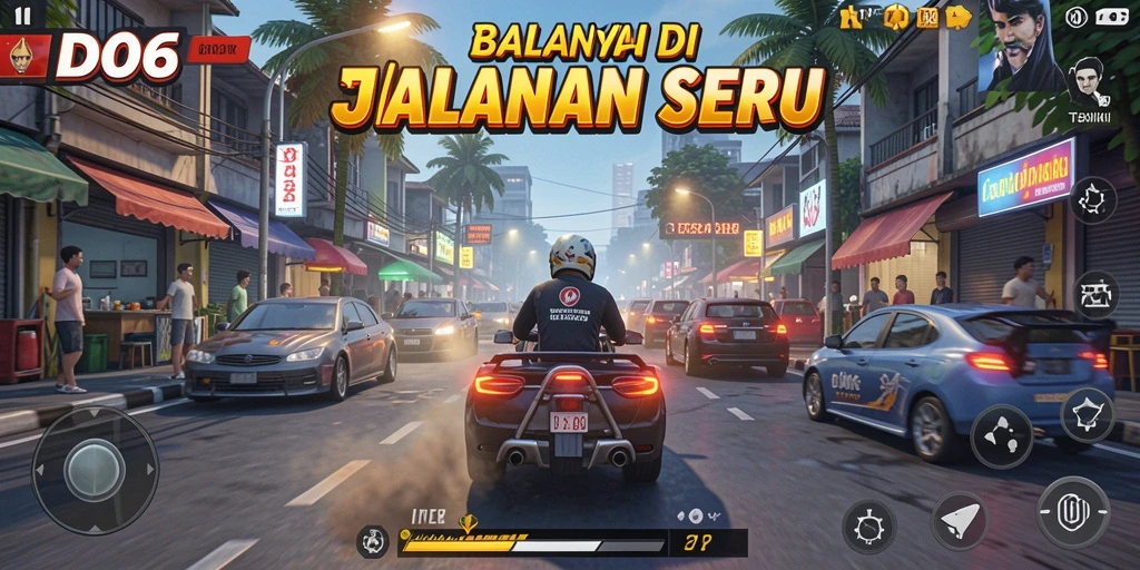 Gameplay D06 menampilkan balapan seru di berbagai lintasan menantang.
