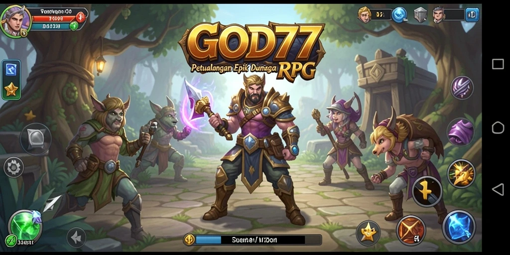 Screenshot gameplay GOD77 menampilkan aksi epik dalam pertempuran RPG.
