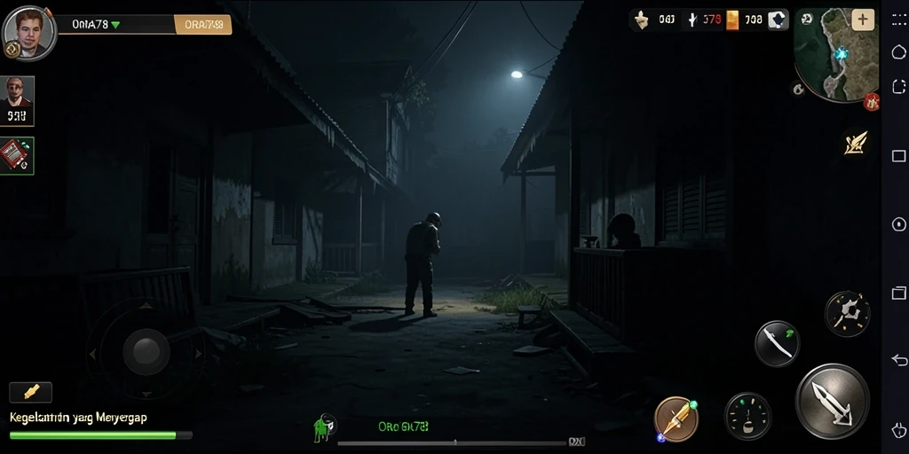 Screenshot gameplay ORA78 penuh ketegangan dan kegelapan.