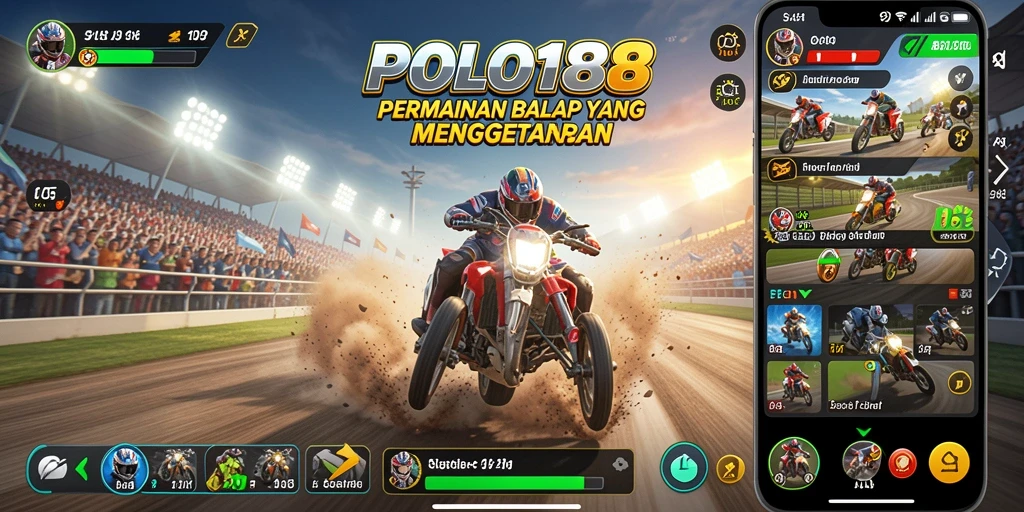 Tampilan gameplay seru dalam POLO188 dengan mobil balap yang cepat.